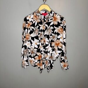Jennifer Lopez Floral tie front long sleeve blouse